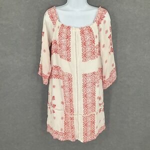 New York & Company Dress Womens Sz S White Red Floral Embroidered‎ Bohemian